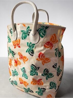 Bottega Veneta Butterfly Print Tote Bag Canvas Leather Made in Italy Y2K